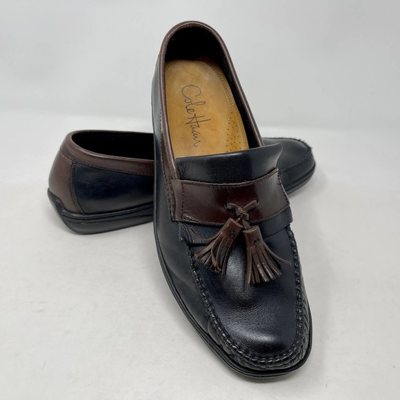 Cole Haan Mens Sz 8 M Loafer Black Brown Tassle Driving Leather S1009-1373 - Picture 4 of 10